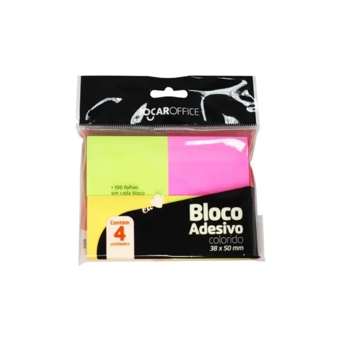 BLOCO ADESIVO NEON JOCAR OFFICE | 4 BLOCOS