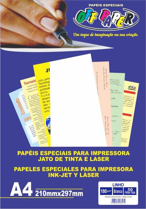 Papel Especial A4 Linho Branco OFF PAPER | Pct. c/ 50 folhas
